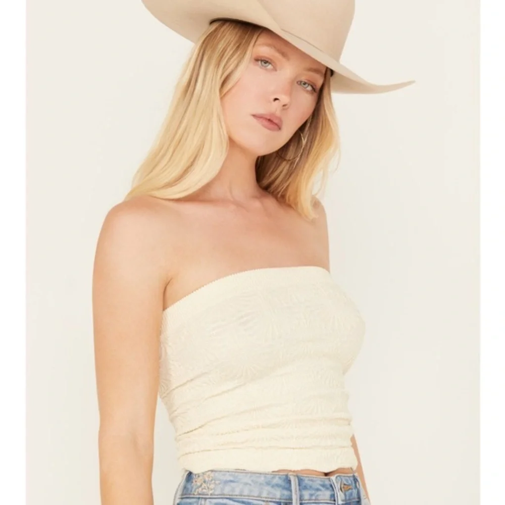 Free People Cream Strapless Crop Top